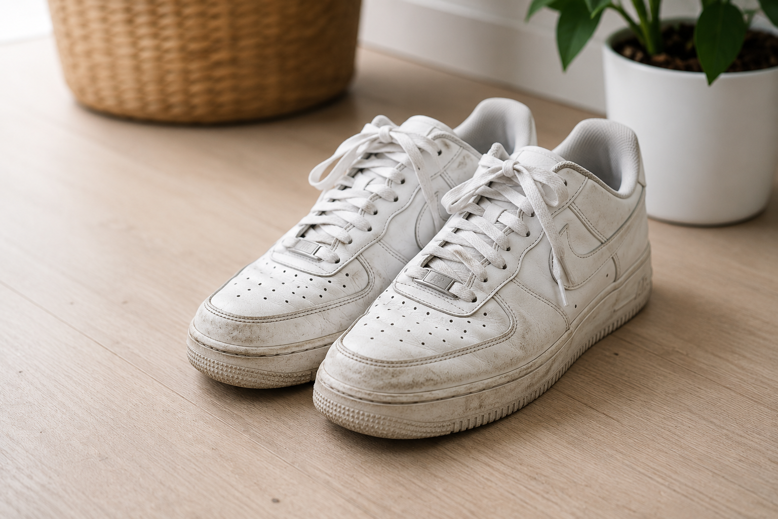 My favourite white leather sneakers look dirty.