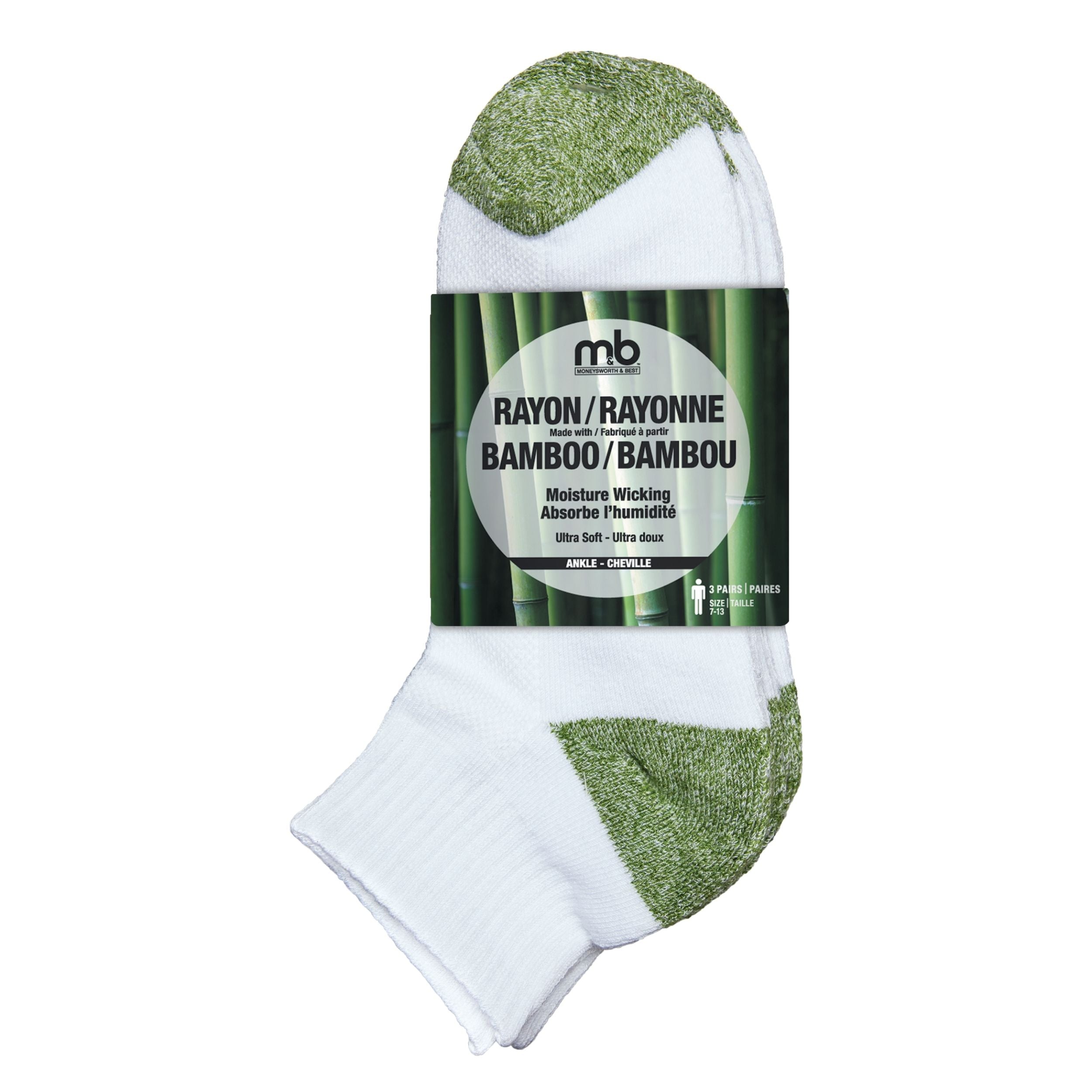 Socks 3PK - Rayon Made with Bamboo - Ankle